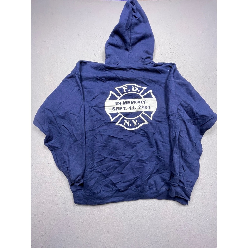 Hanes Ultimate Cotton FDNY 9/11 Memorial Hoodie Mens XL Navy Blue 90/10 Good - Picture 5 of 7